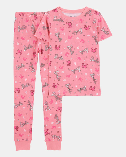 Kid Barbie Snug Fit Cotton 2-Piece Pajamas - Pink