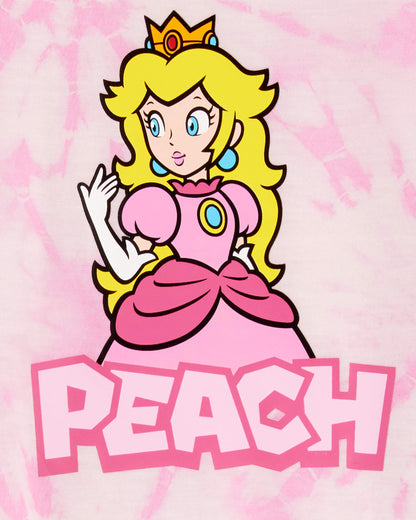 Kid Super Mario Bros™ Princess Peach Print Loose Fit 2-Piece Pajamas - Pink