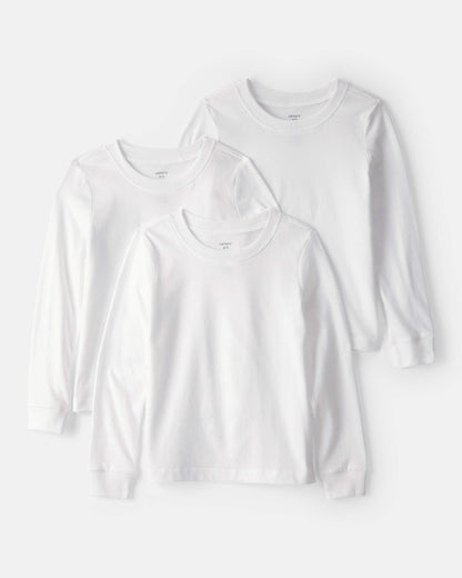 Boys 3-Pack Long-Sleeve Undershirts - White