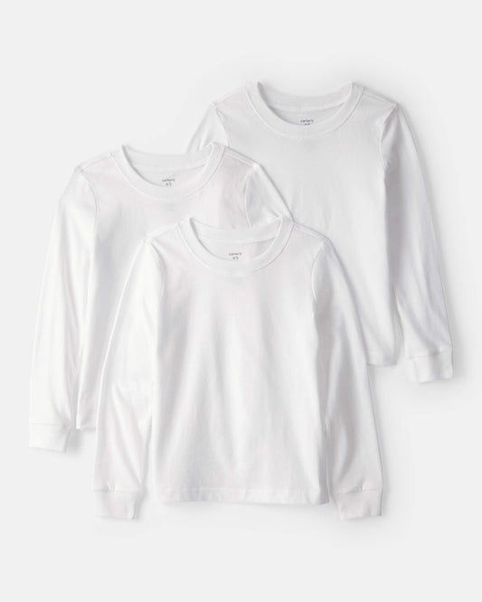 Boys 3-Pack Long-Sleeve Undershirts - White