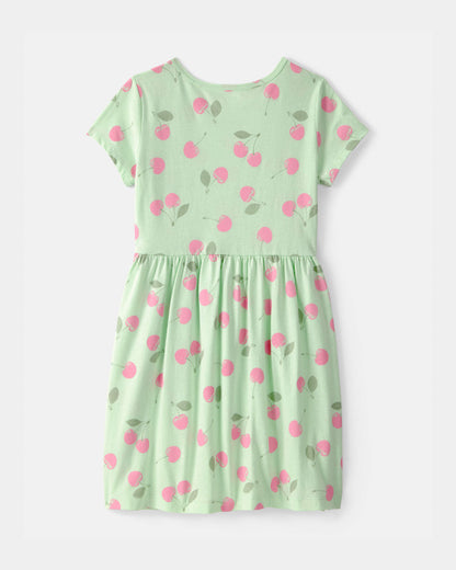 Girls Cherry Short-Sleeve Dress - Green