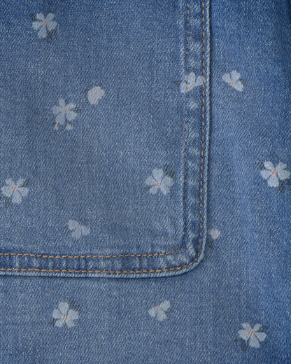 Girls Floral Denim Utility Skirt - Dark Wash