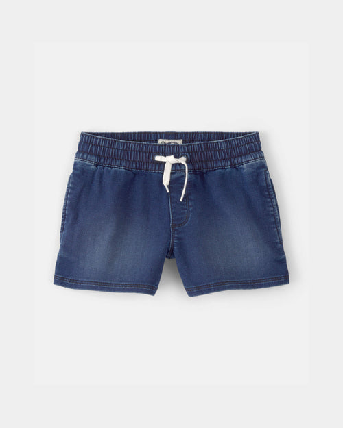 Girls Denim Drawstring  Pull-On Shorts - Dark Wash