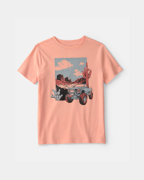 Kids Mountain Truck Graphic Tee - Coral