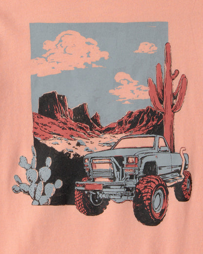 Kids Mountain Truck Graphic Tee - Coral