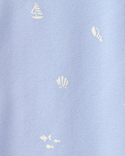 Girls Mermaid 100% Cotton Snug Fit 4-Piece Pajama Set - Blue/Ivory