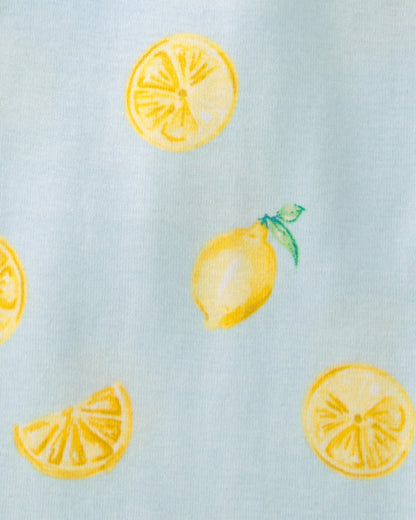 Girls Lemon 100% Cotton Snug Fit 4-Piece Pajama Set - Blue/Yellow
