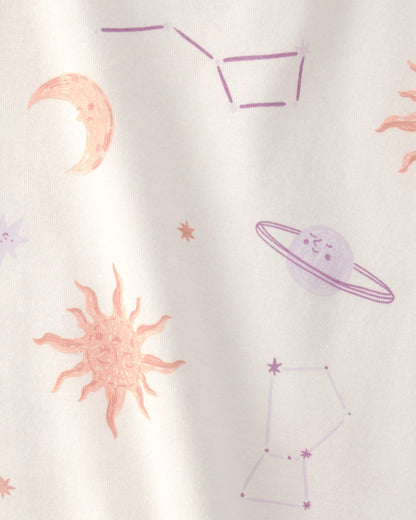 Girls Space Constellation Tie-Dye 100% Cotton Snug Fit 4-Piece Pajama Set - Purple