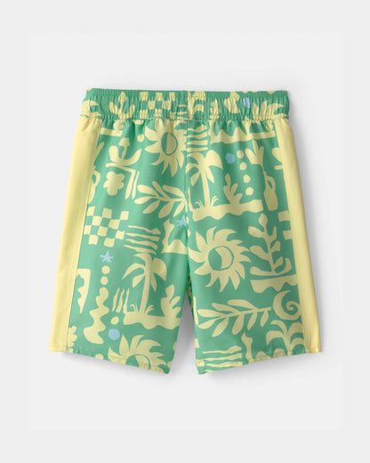 Boys Tropical Swim Trunks - Green/Yellow
