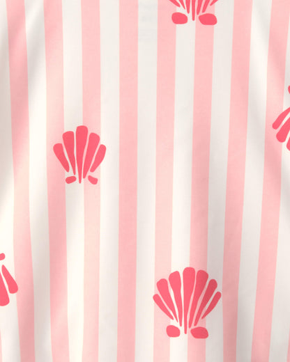 Girls 1-Piece Shell Striped Swimsuit - Pink