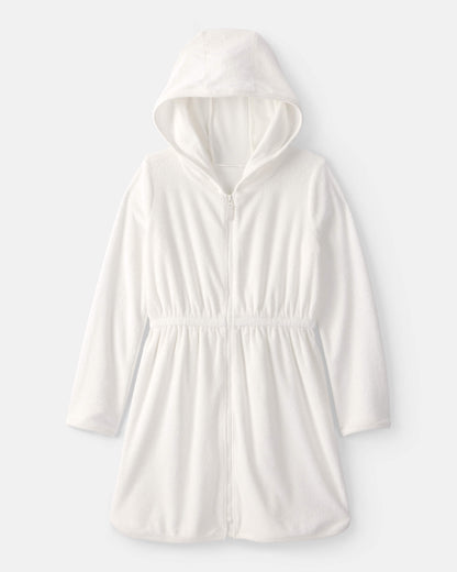 Girls Terry Long-Sleeve Cover Up - White