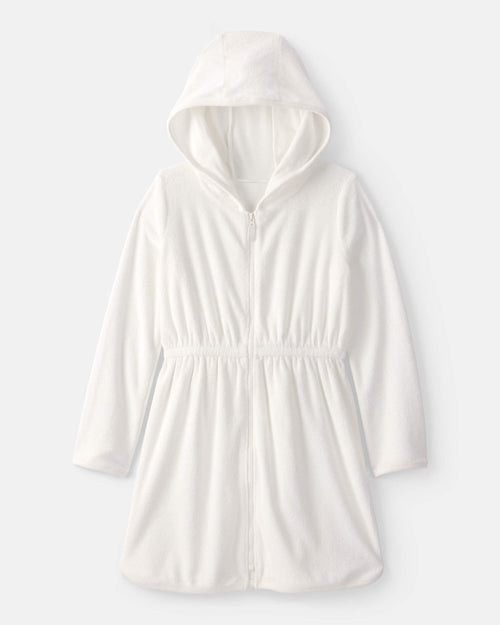 Girls Terry Long-Sleeve Cover Up - White