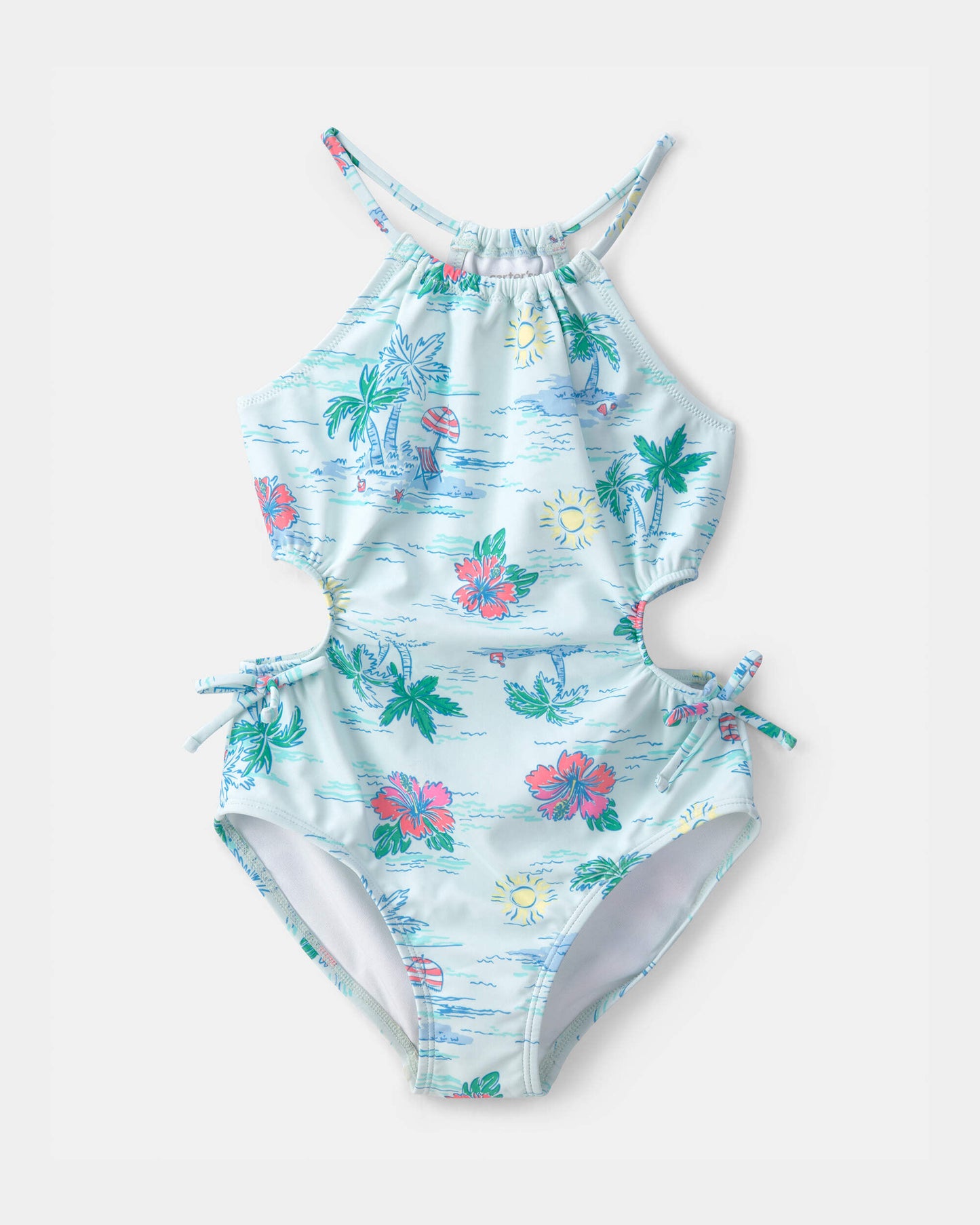 Girls 1-Piece Tropical Beach Swimsuit - Blue