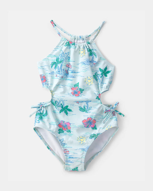 Girls 1-Piece Tropical Beach Swimsuit - Blue