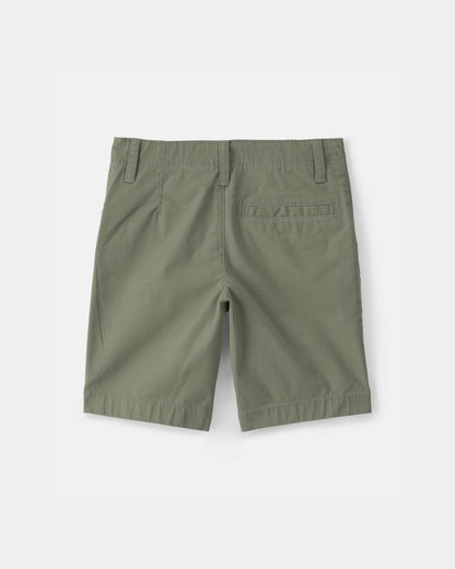 Boys Twill Flat-Front Shorts - Green