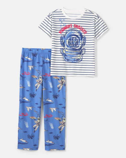 Boys Shark Loose Fit 2-Piece Pajama Set - Blue/Ivory
