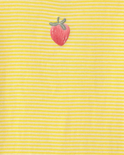 Girls Strawberry 100% Cotton Snug Fit 2-Piece Pajama Set - Yellow