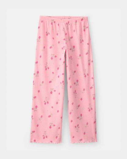 Girls Strawberry Rib Loose Fit 2-Piece Pajama Set - Pink