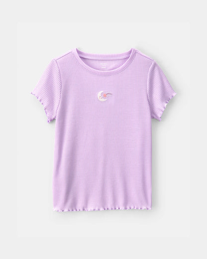 Girls Moon Rib Loose Fit 2-Piece Pajama Set - Purple