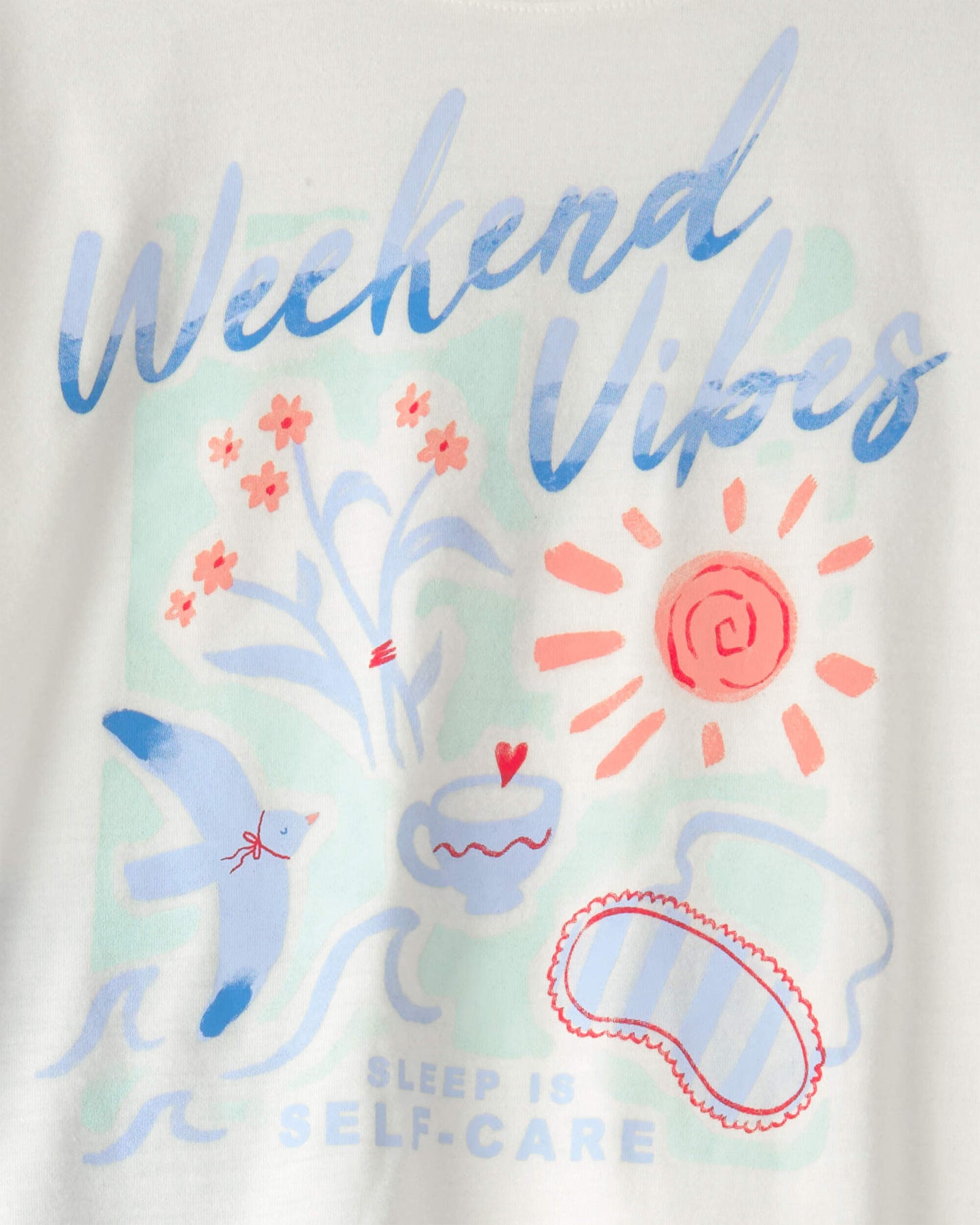 Girls 'Weekend Vibes' Striped Loose Fit 2-Piece Pajama Set - Blue/Ivory