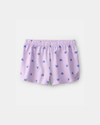 Girls Butterfly Short-Sleeve Loose Fit 2-Piece Pajama Set - Purple