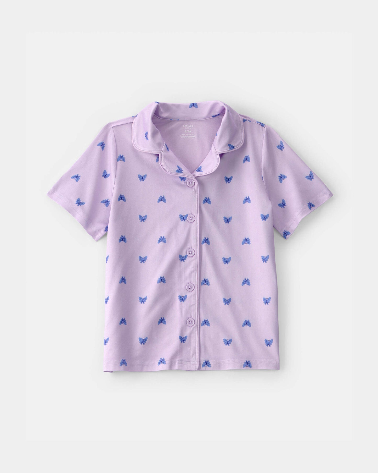 Girls Butterfly Short-Sleeve Loose Fit 2-Piece Pajama Set - Purple