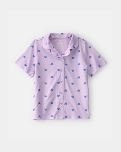 Girls Butterfly Short-Sleeve Loose Fit 2-Piece Pajama Set - Purple