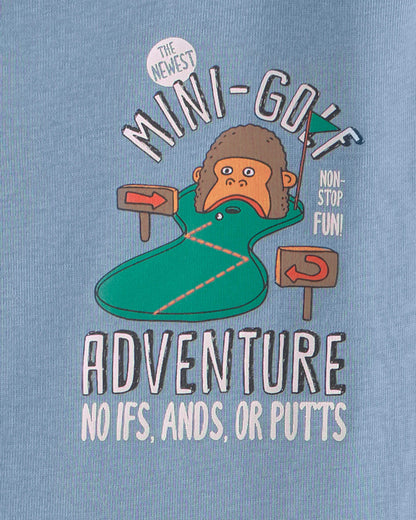 Boys Mini Golf 100% Cotton Short-Sleeve Snug Fit 4-Piece Pajama Set - Green/Blue