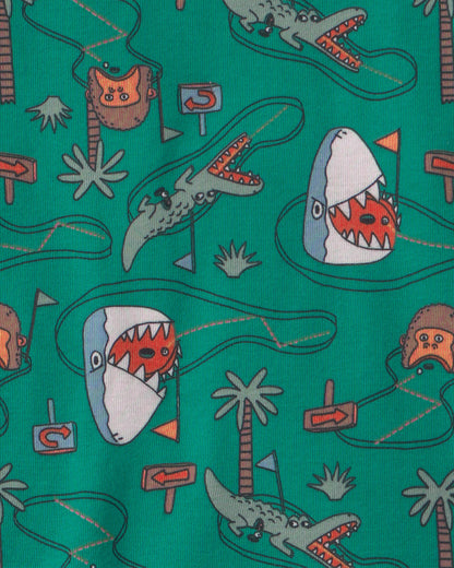 Boys Mini Golf 100% Cotton Short-Sleeve Snug Fit 4-Piece Pajama Set - Green/Blue