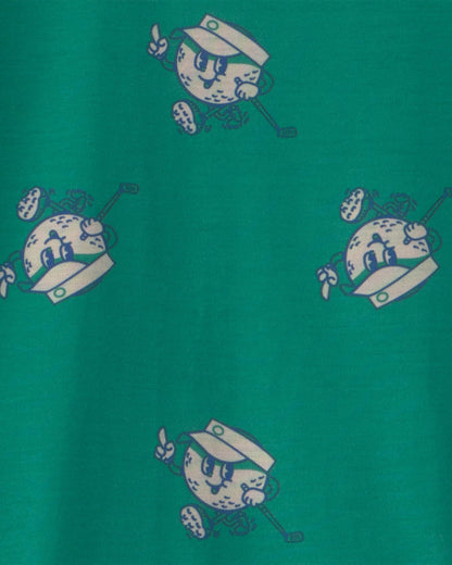 Boys 2-Piece Golf Short-Sleeve Loose Fit 2-Piece Pajama Set - Green/Grey