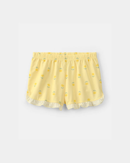 Girls Floral Sleeveless Loose Fit 2-Piece Pajama Set - Yellow
