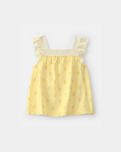 Girls Floral Sleeveless Loose Fit 2-Piece Pajama Set - Yellow