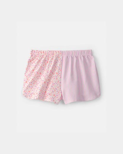 Girls Floral Stripe Short-Sleeve Loose Fit 2-Piece Pajama Set - Pink