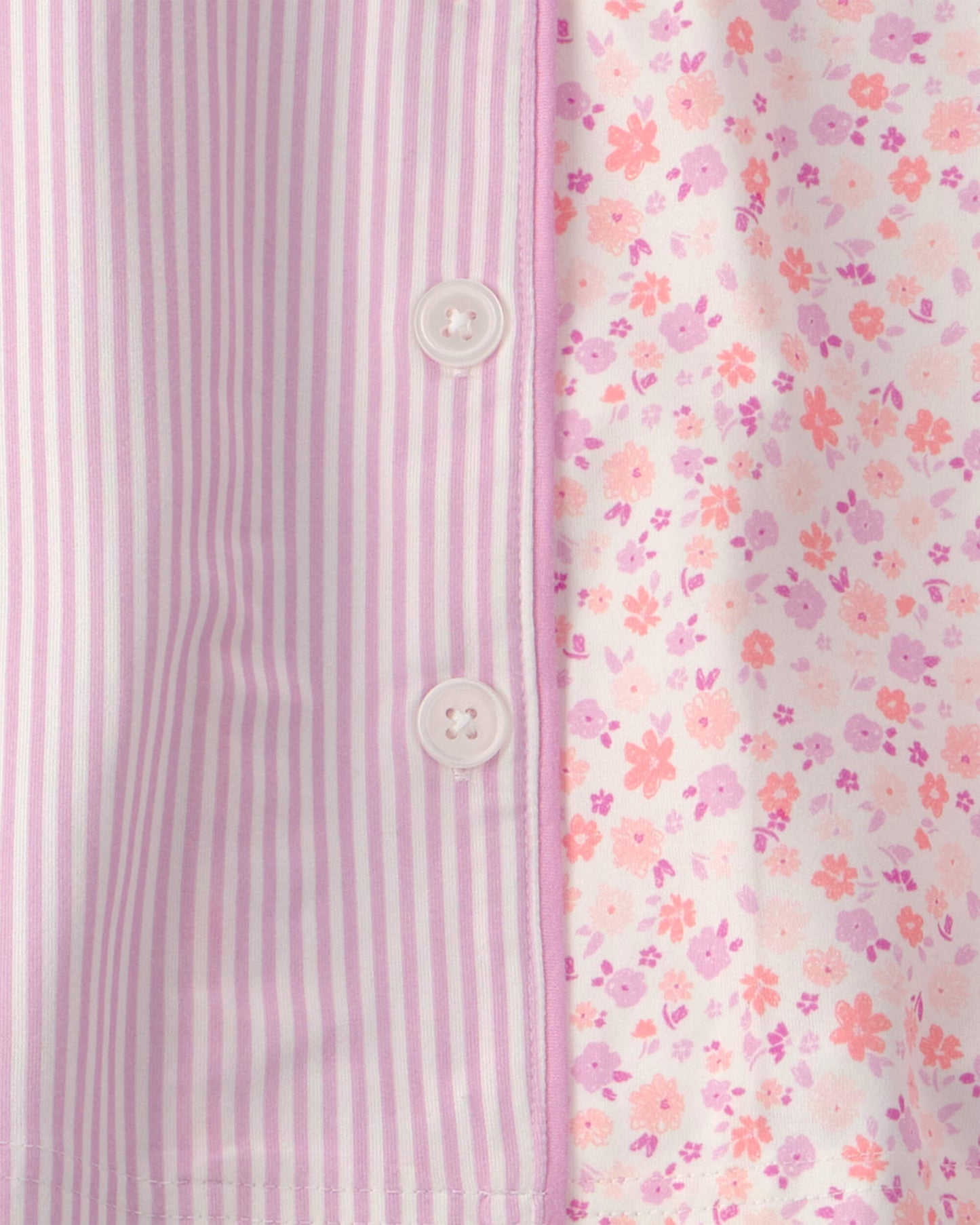 Girls Floral Stripe Short-Sleeve Loose Fit 2-Piece Pajama Set - Pink