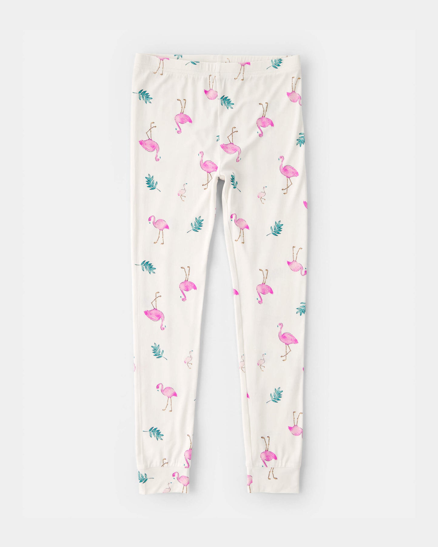 Girls Flamingo PurelySoft Short-Sleeve Snug Fit 2-Piece Pajama Set - Ivory