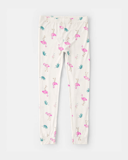 Girls Flamingo PurelySoft Short-Sleeve Snug Fit 2-Piece Pajama Set - Ivory