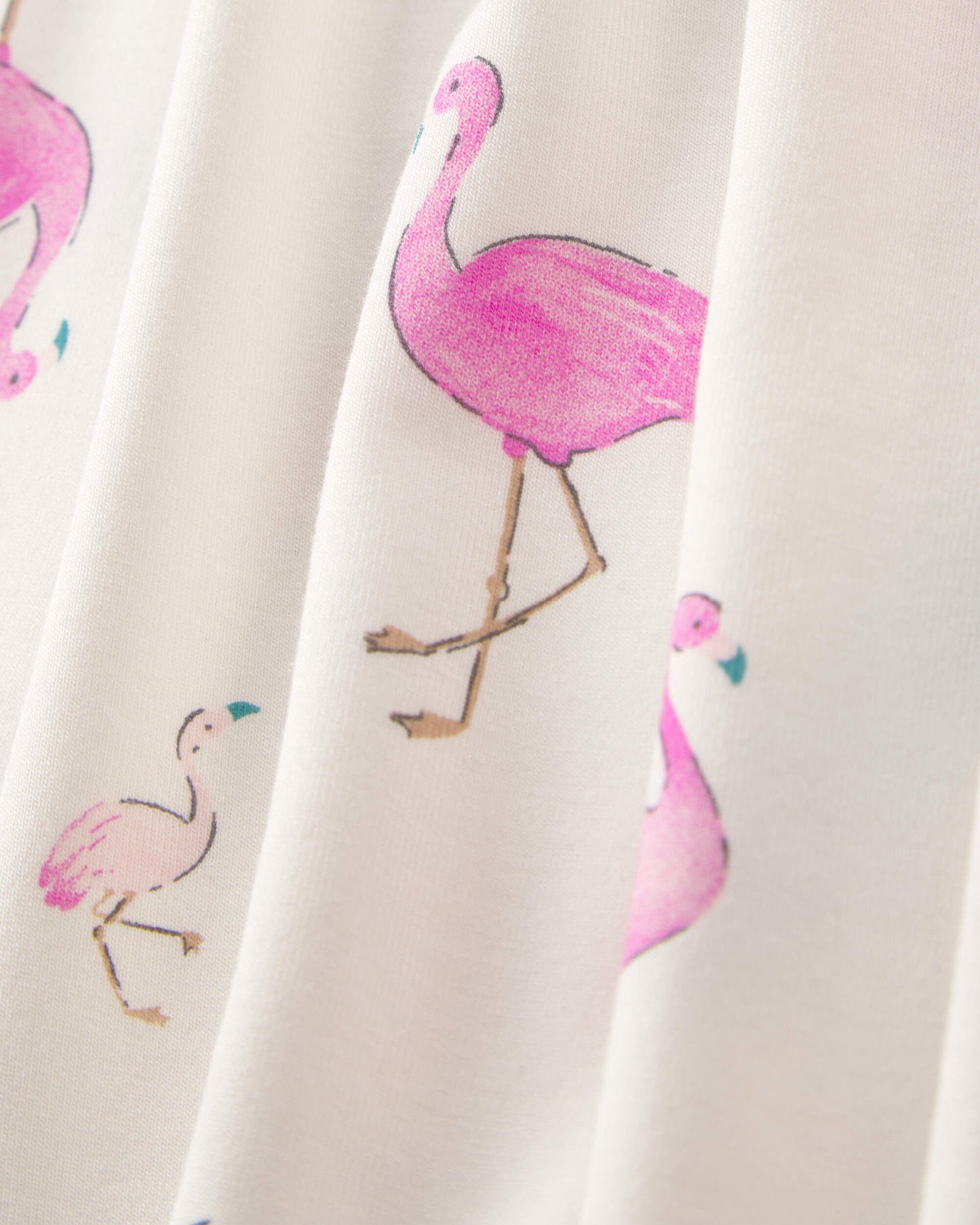 Girls Flamingo PurelySoft Short-Sleeve Snug Fit 2-Piece Pajama Set - Ivory