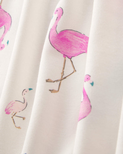 Girls Flamingo PurelySoft Short-Sleeve Snug Fit 2-Piece Pajama Set - Ivory
