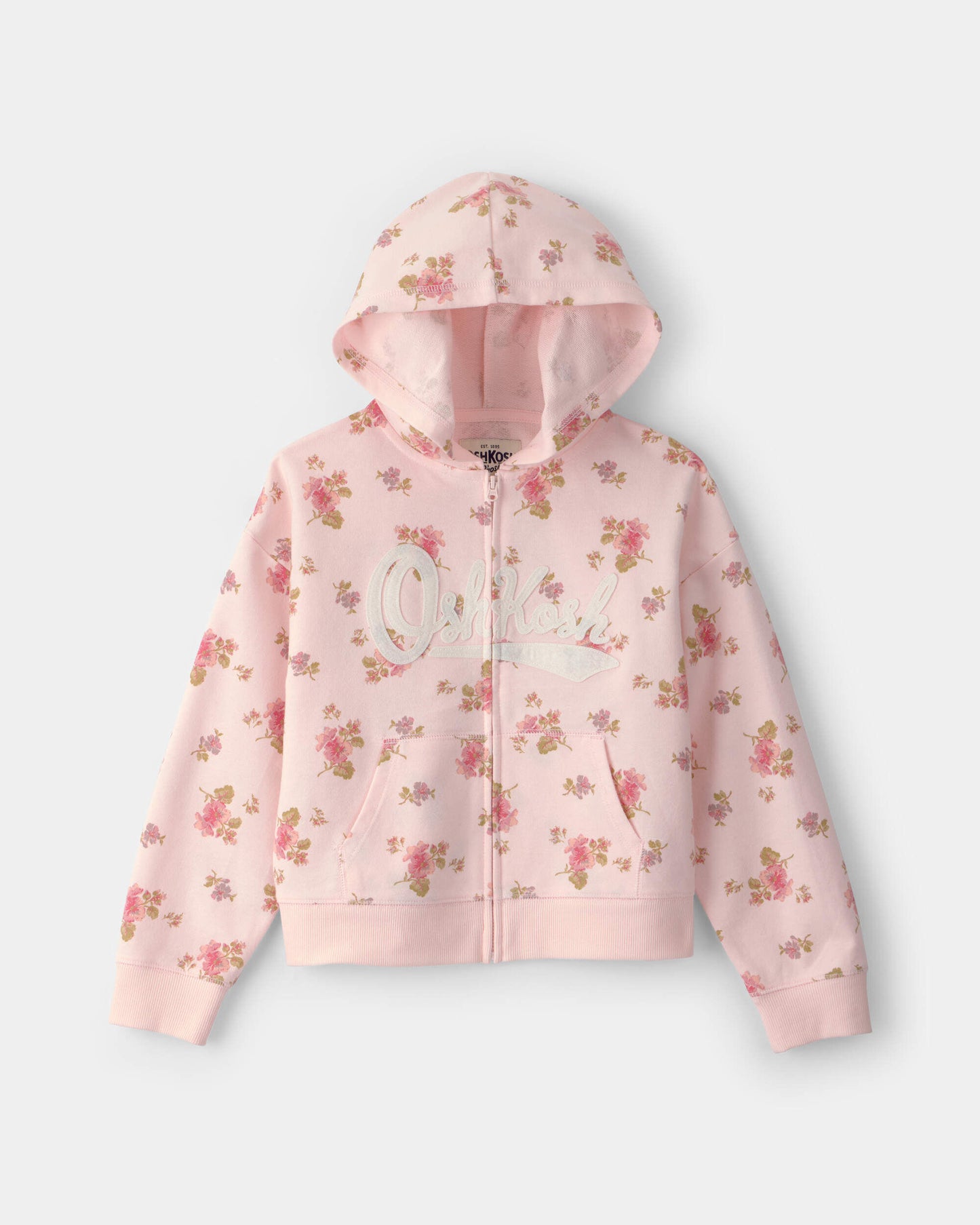 Girls Floral OshKosh Logo Zip-Up Hoodie - Pink