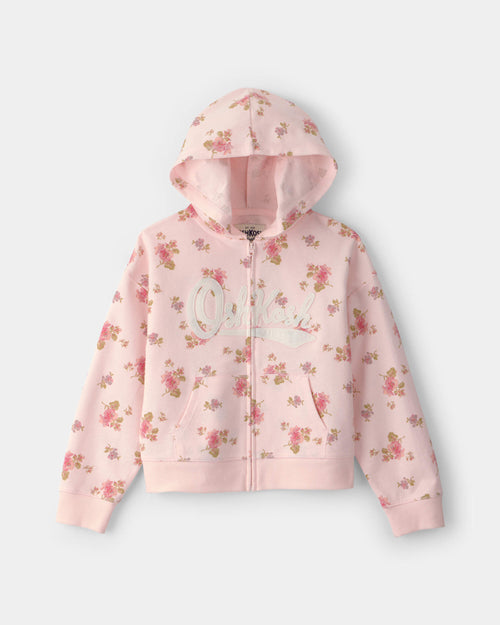 Girls Floral OshKosh Logo Zip-Up Hoodie - Pink