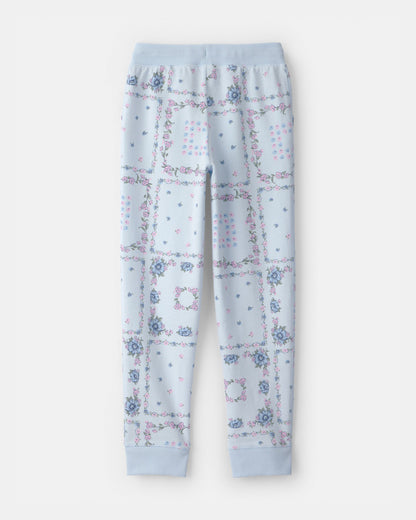 Girls Floral Drawstring Knit Joggers - Blue