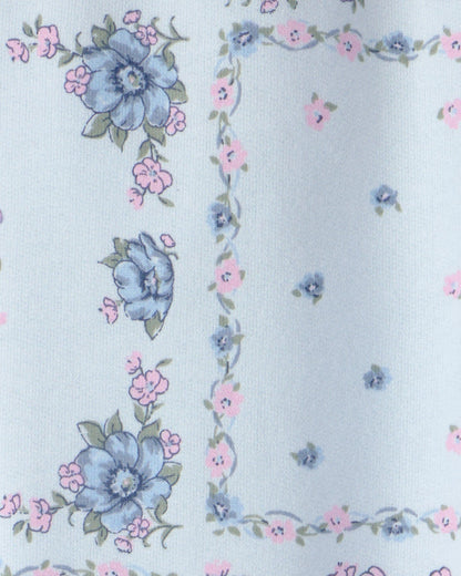 Girls Floral Drawstring Knit Joggers - Blue