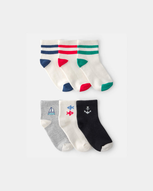 Boys 6-Pack Nautical & Striped Ankle Socks