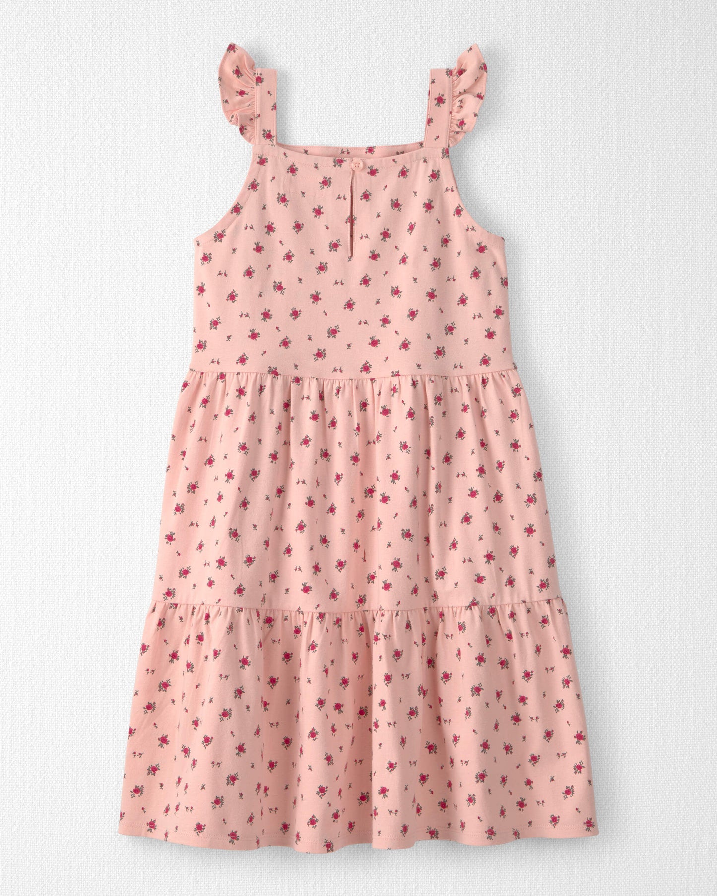 Girls Organic Cotton Tiered Dress in Blush Floral Print