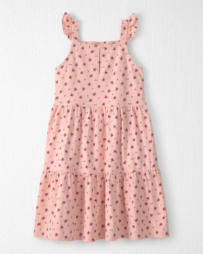 Girls Organic Cotton Tiered Dress in Blush Floral Print