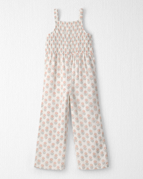 Girls Organic Cotton Gauze Jumpsuit in Rosebud Petal Print