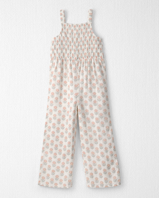 Girls Organic Cotton Gauze Jumpsuit in Rosebud Petal Print
