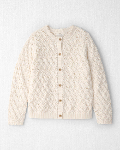 Girls Organic Cotton Pointelle Sweater Cardigan