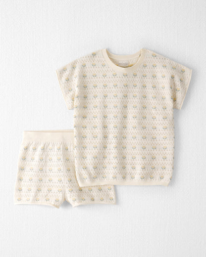 Girls Organic Cotton Sweater Knit Set in Honey Floral Print