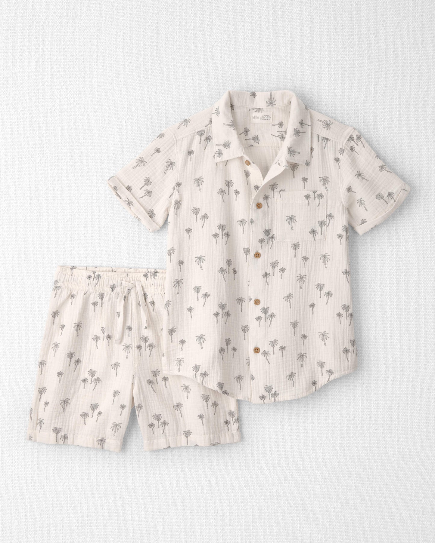 Boys 2-Piece Organic Cotton Gauze Top & Short Set in Palm Trees